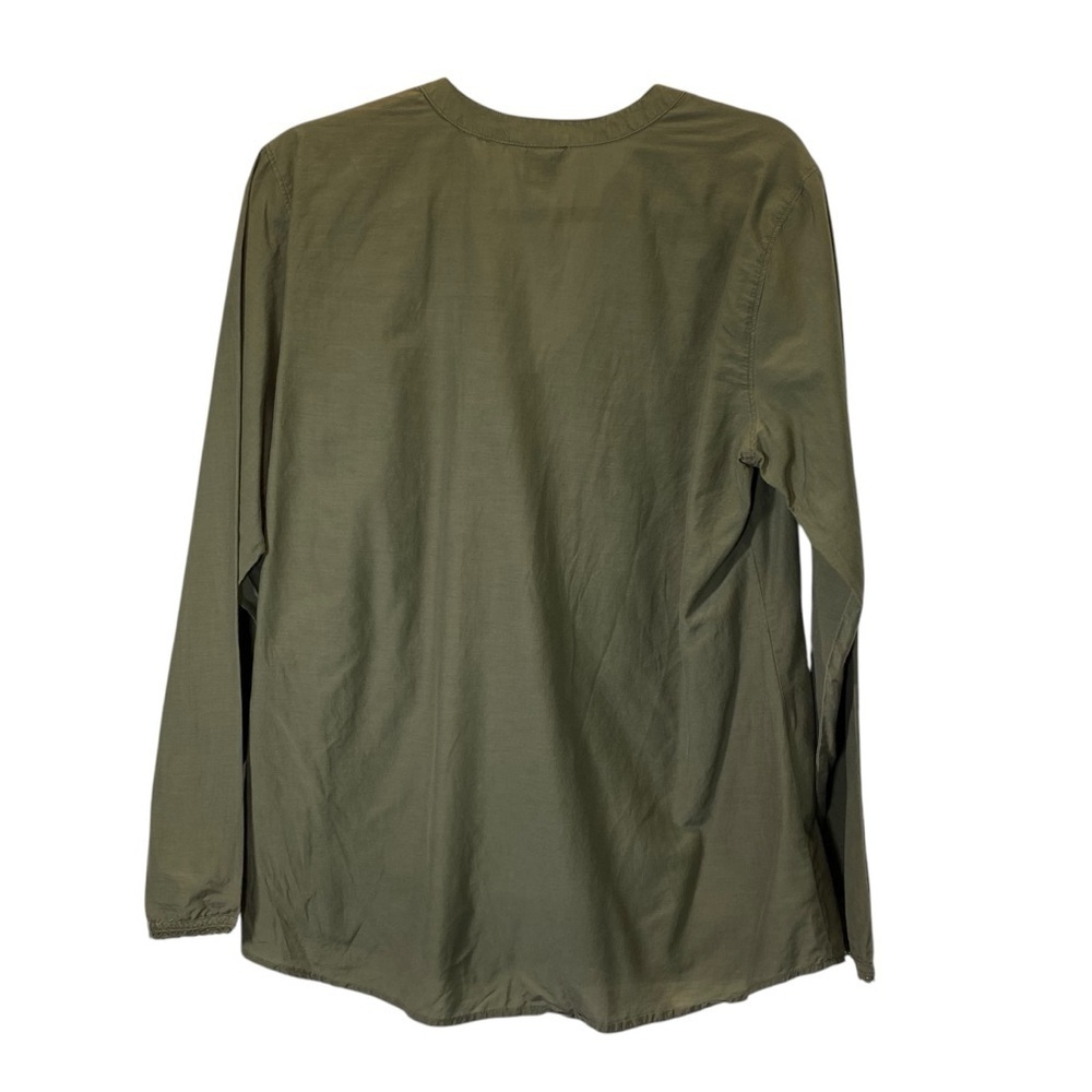 Eddie Bauer Women L Olive Green Long Sleeve Floral Embroidered Shirt silk blend - Picture 3 of 7